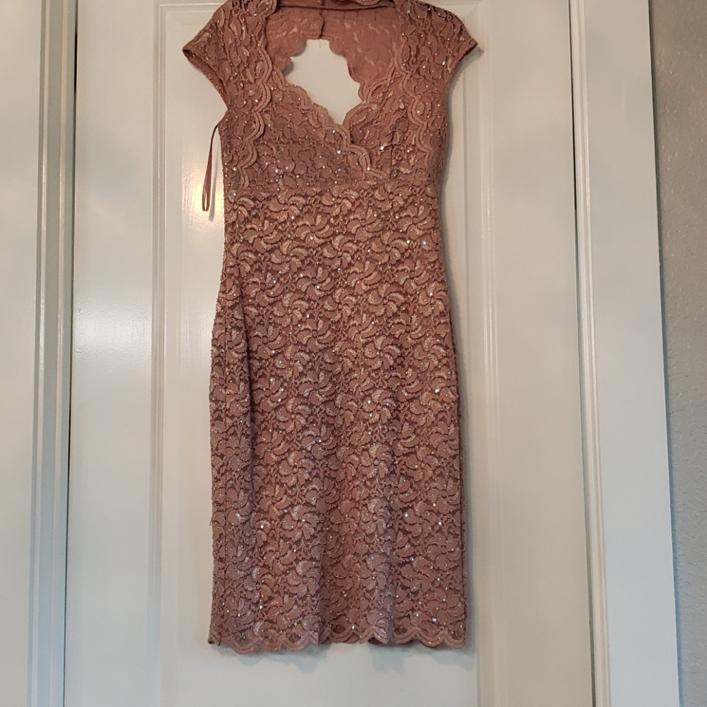 Peach scallop lace midi/pencil dress